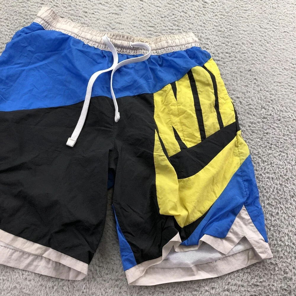 Nike Swim Trunks Mens Large Multicolor Colorblock Mesh Lined Drawstring Shorts